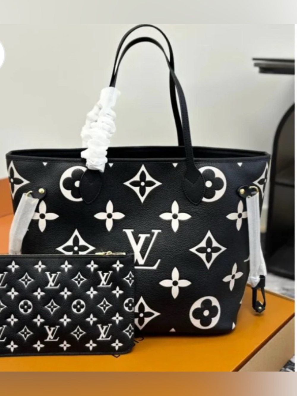 Black & White LV Monogram Tote with Pouch